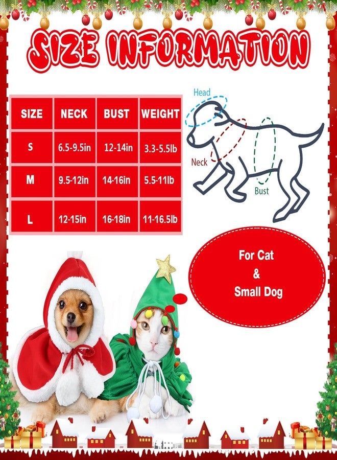 SilTriangle 2 Pcs Pet Christmas Costume, Dogs Cats Cape with Hat Santa Claus Cloak and Xmas Tree Cloak with Star and Pompoms, for Dogs Cats Pet Puppy Santa Gifts Christmas Outfit(Small) - Image 3